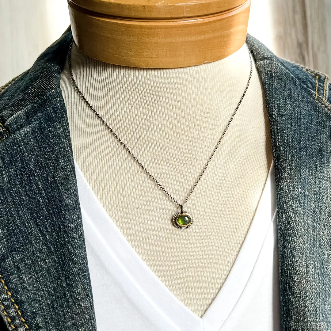 Green Tourmaline 14k and Silver Mixed Metal Necklace
