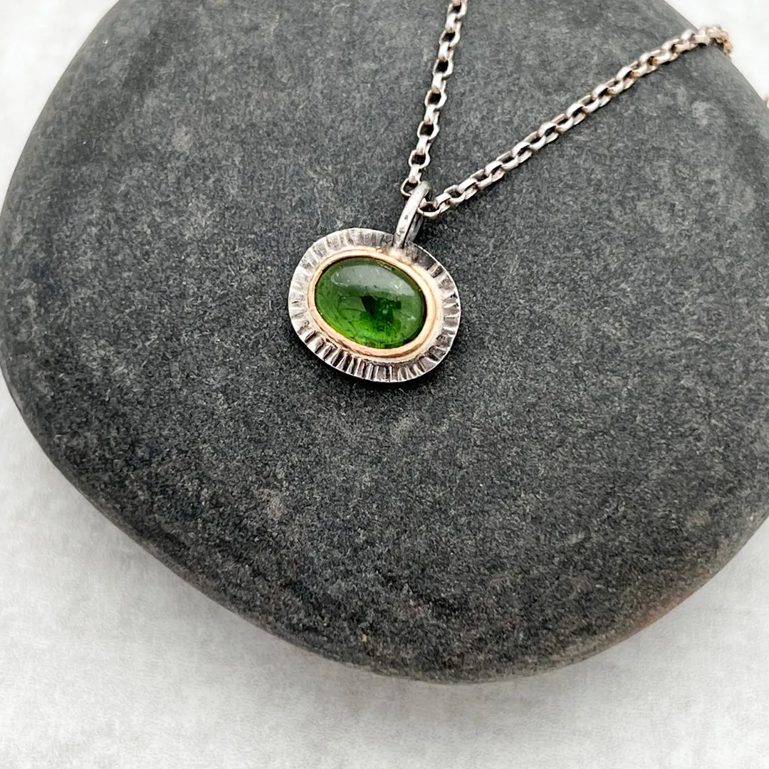 Green Tourmaline 14k and Silver Mixed Metal Necklace