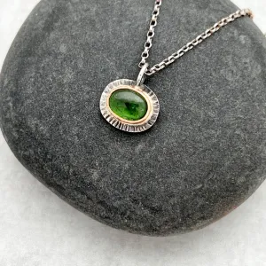 Green Tourmaline 14k and Silver Mixed Metal Necklace