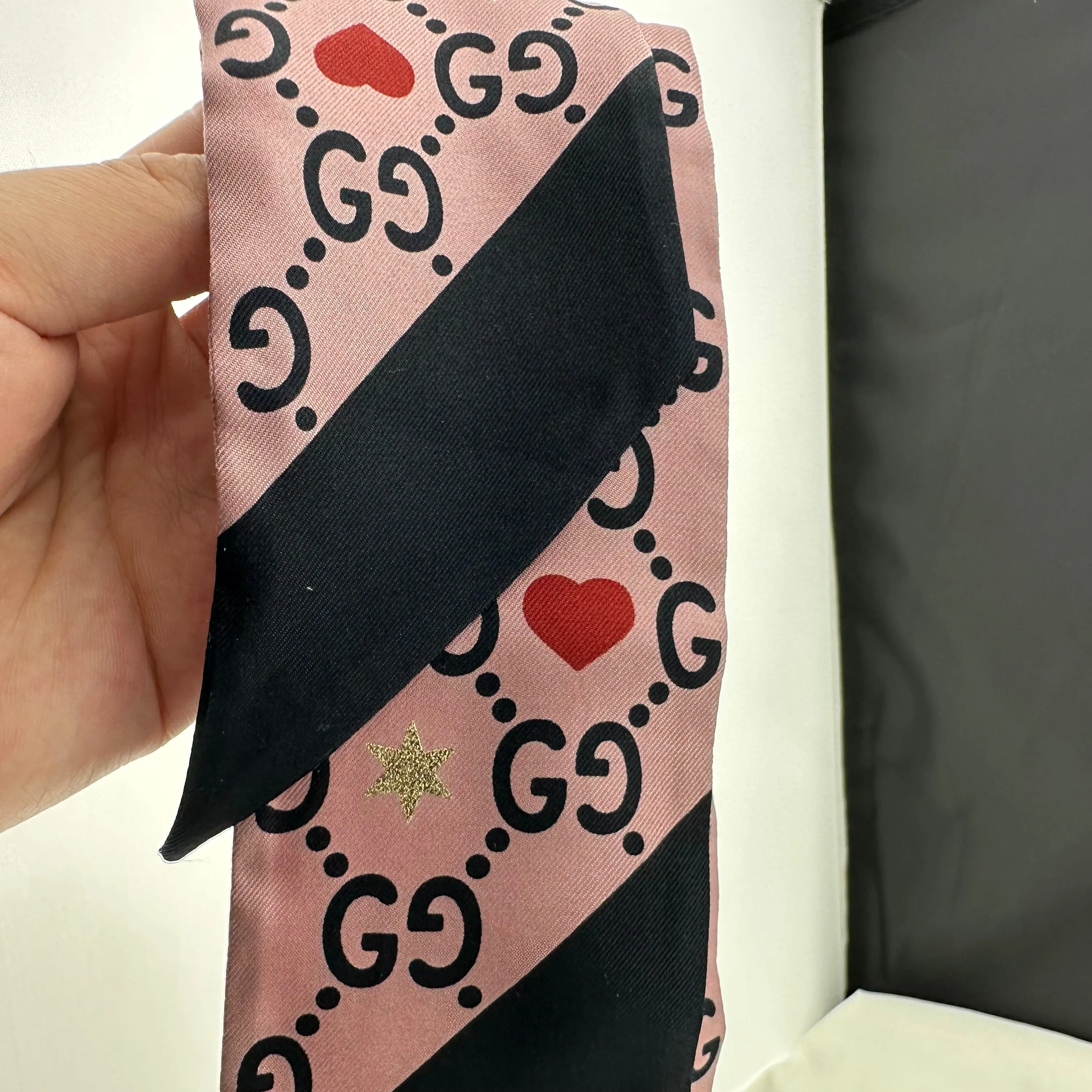 Gucci Patterned Silk Neck Bow with GG, Hearts and Stars
