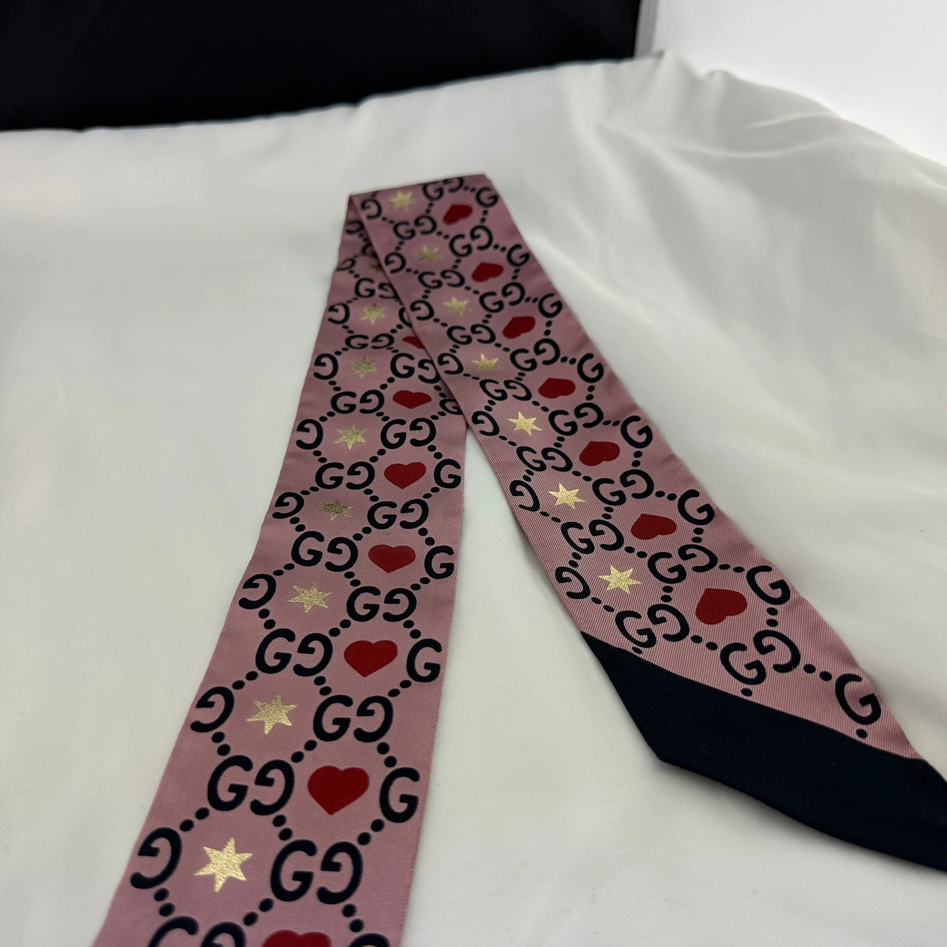 Gucci Patterned Silk Neck Bow with GG, Hearts and Stars