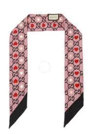 Gucci Patterned Silk Neck Bow with GG, Hearts and Stars