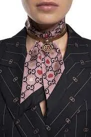 Gucci Patterned Silk Neck Bow with GG, Hearts and Stars