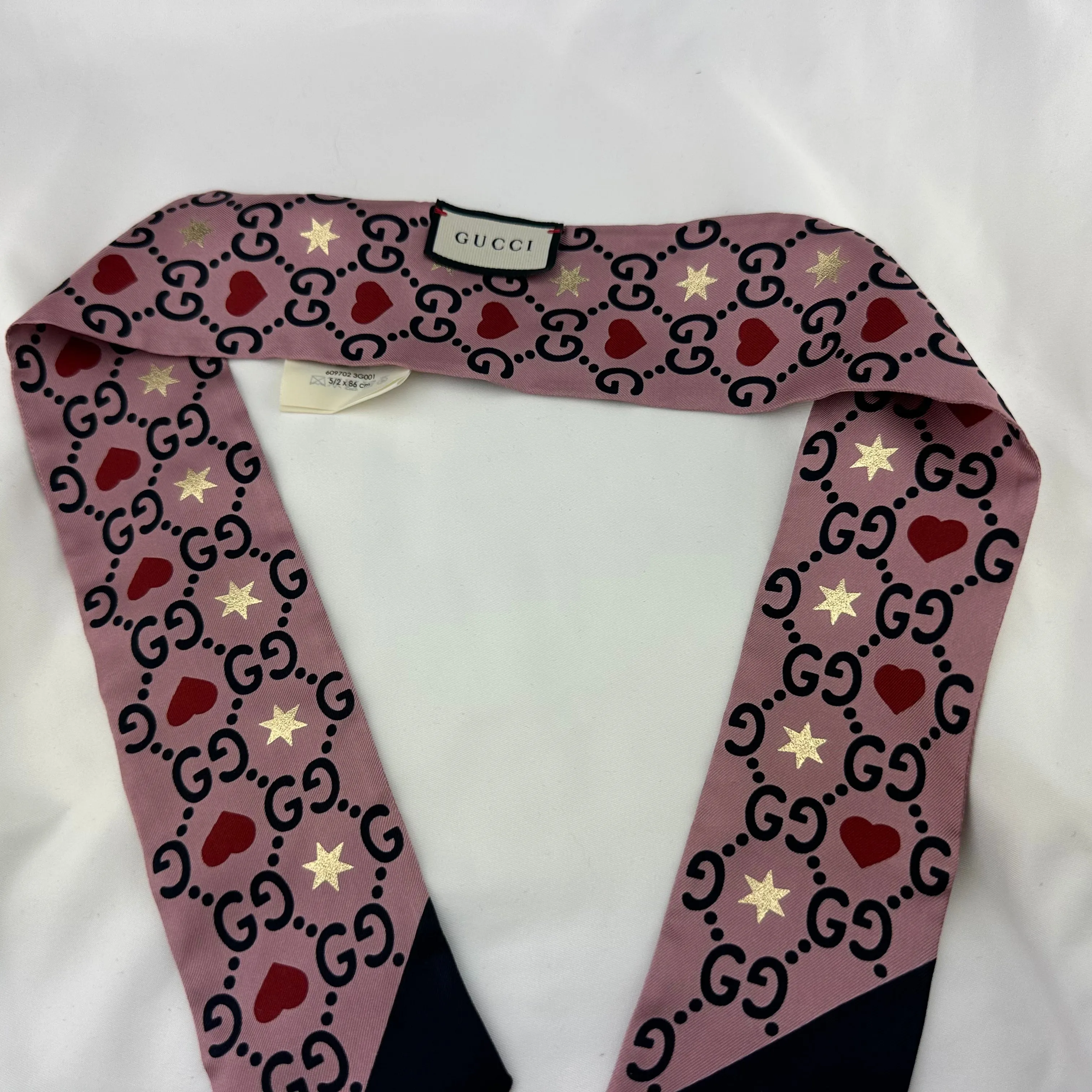 Gucci Patterned Silk Neck Bow with GG, Hearts and Stars