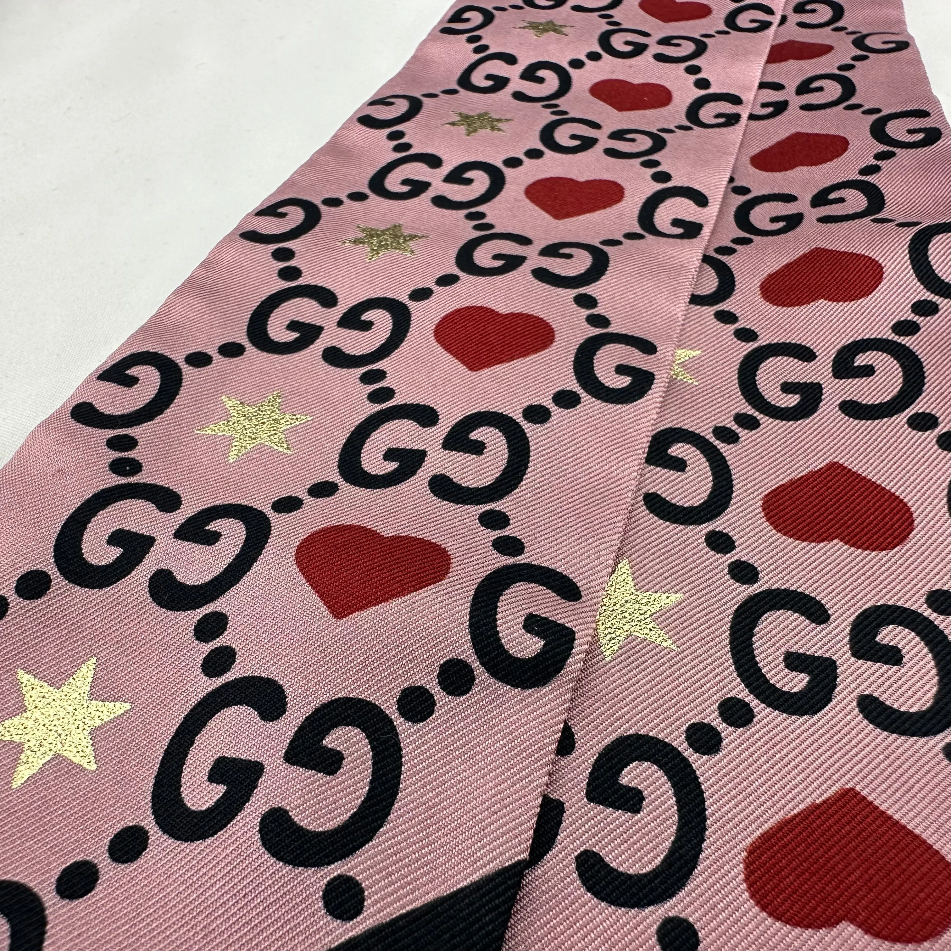 Gucci Patterned Silk Neck Bow with GG, Hearts and Stars