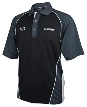 Guinness Official Merchandise Guinness Performance Signature Golf Shirt Polyester Paneled Sport Polo Shirt Black