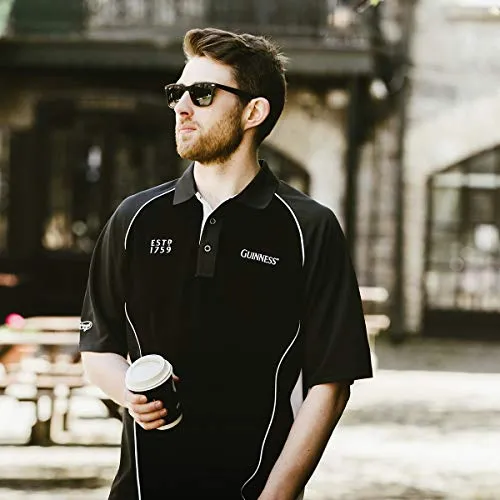 Guinness Official Merchandise Guinness Performance Signature Golf Shirt Polyester Paneled Sport Polo Shirt Black