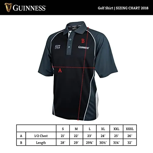 Guinness Official Merchandise Guinness Performance Signature Golf Shirt Polyester Paneled Sport Polo Shirt Black