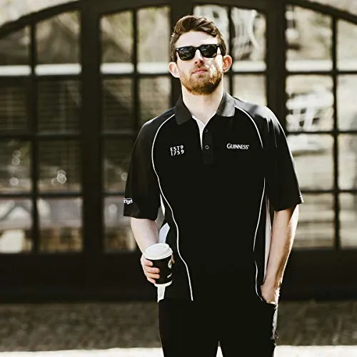Guinness Official Merchandise Guinness Performance Signature Golf Shirt Polyester Paneled Sport Polo Shirt Black