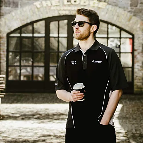 Guinness Official Merchandise Guinness Performance Signature Golf Shirt Polyester Paneled Sport Polo Shirt Black