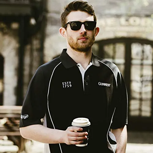 Guinness Official Merchandise Guinness Performance Signature Golf Shirt Polyester Paneled Sport Polo Shirt Black