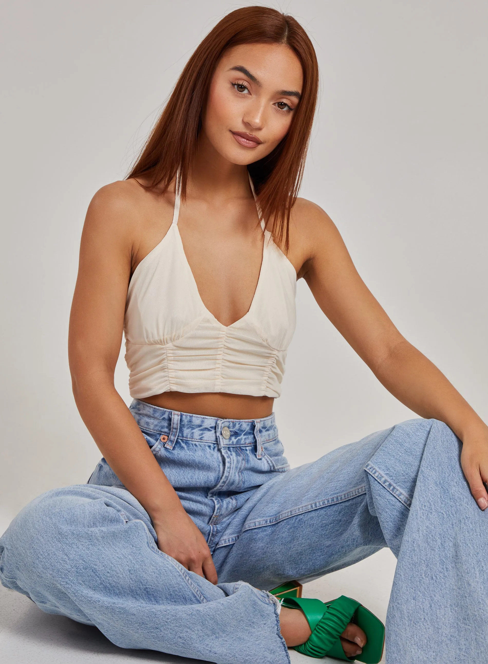 Halterneck Cross Over Mesh Bralette
