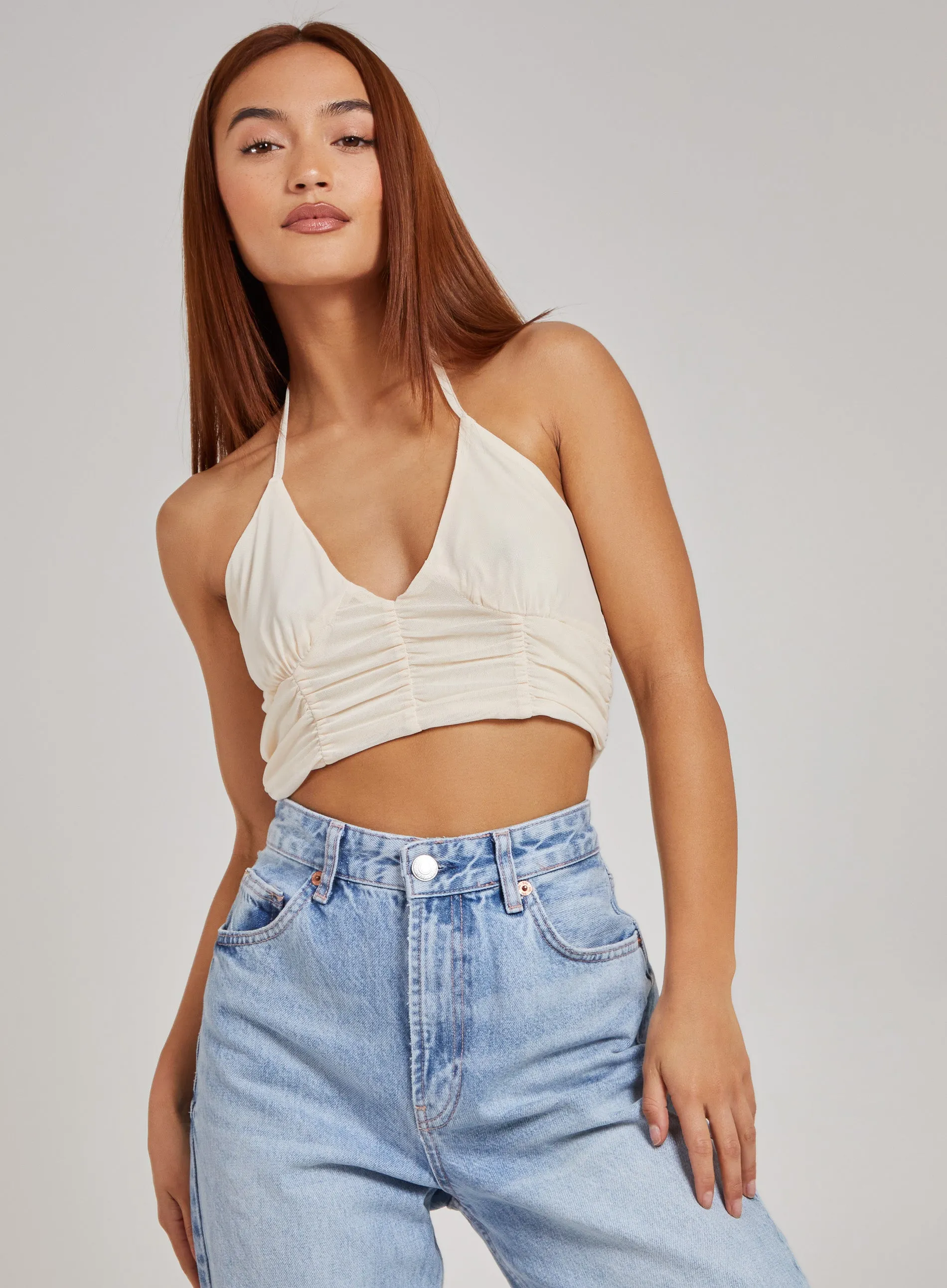 Halterneck Cross Over Mesh Bralette
