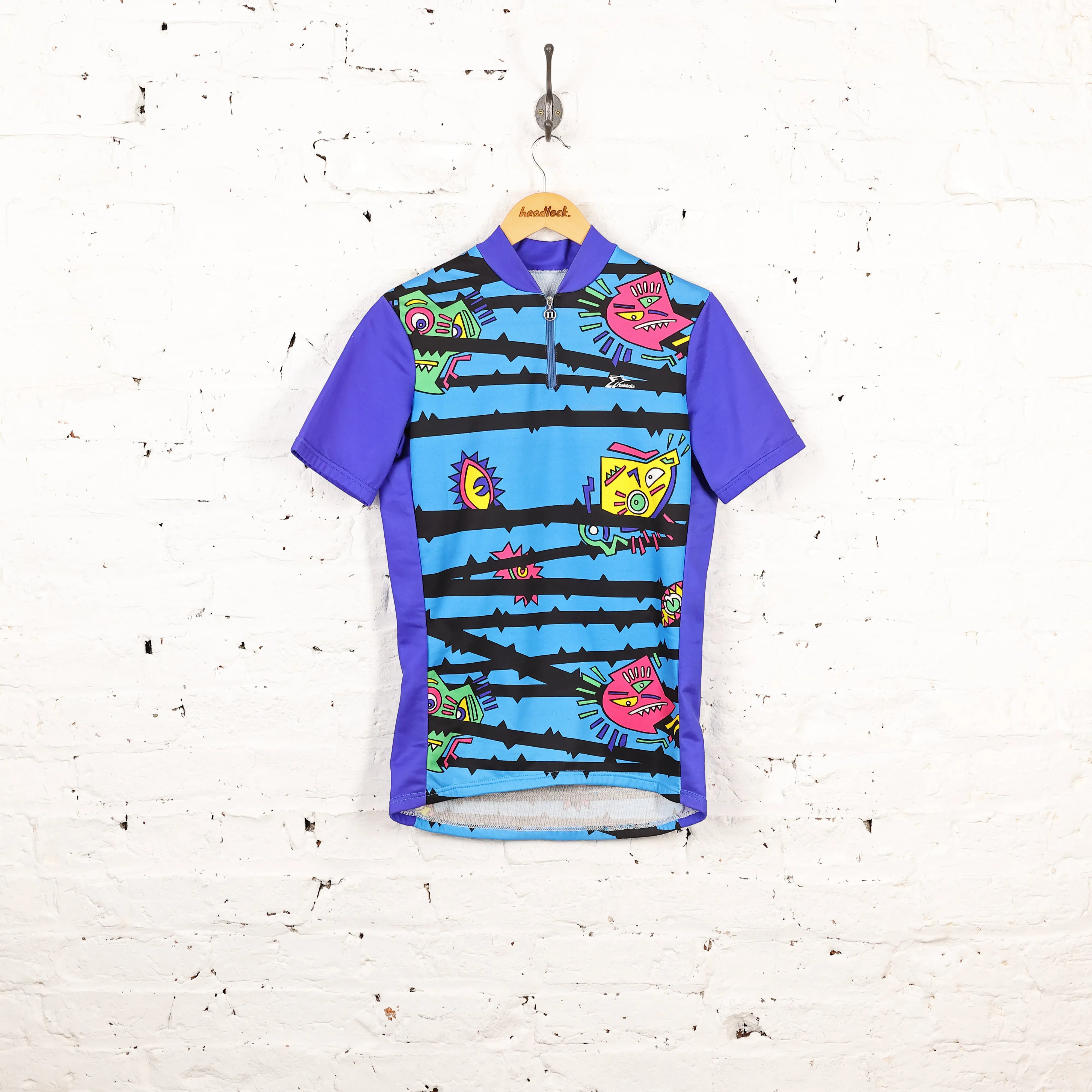 Headlock Vintage Patterned Cycling Top Jersey - Blue - L