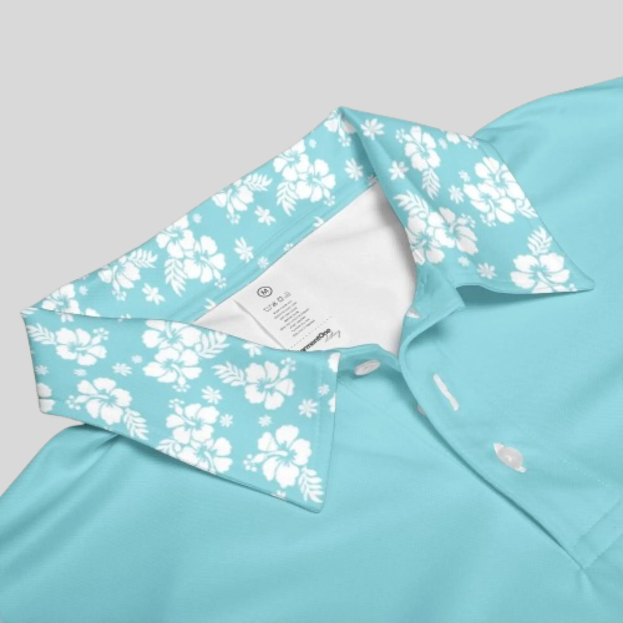 Hibiscus-Turquoise Golf Polo For Women