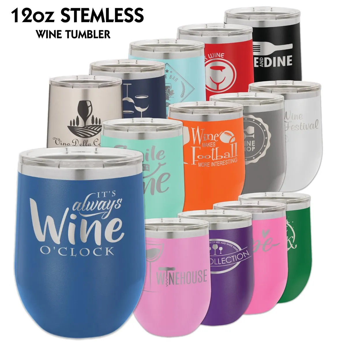 Insulated 12 oz Stemless Wine Cup - 17 colors available