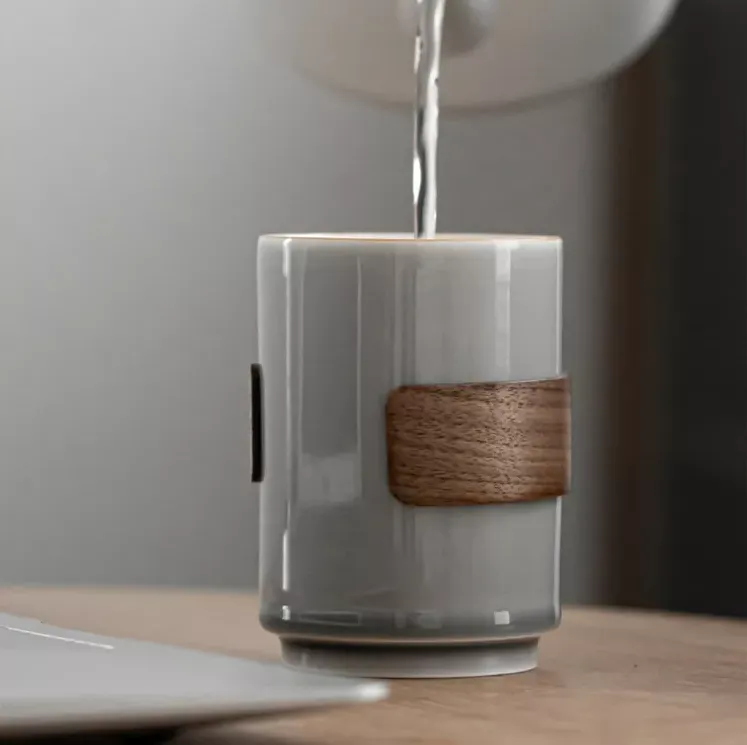 Japanese Large Tea Cup - Grey with Bamboo Sleeve