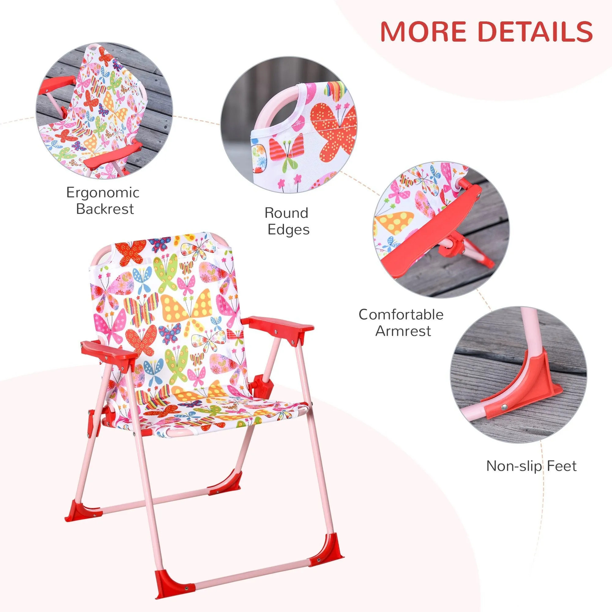 Kids Folding Picnic Table and Chairs Set Color Stripes Outdoor w/ Parasol