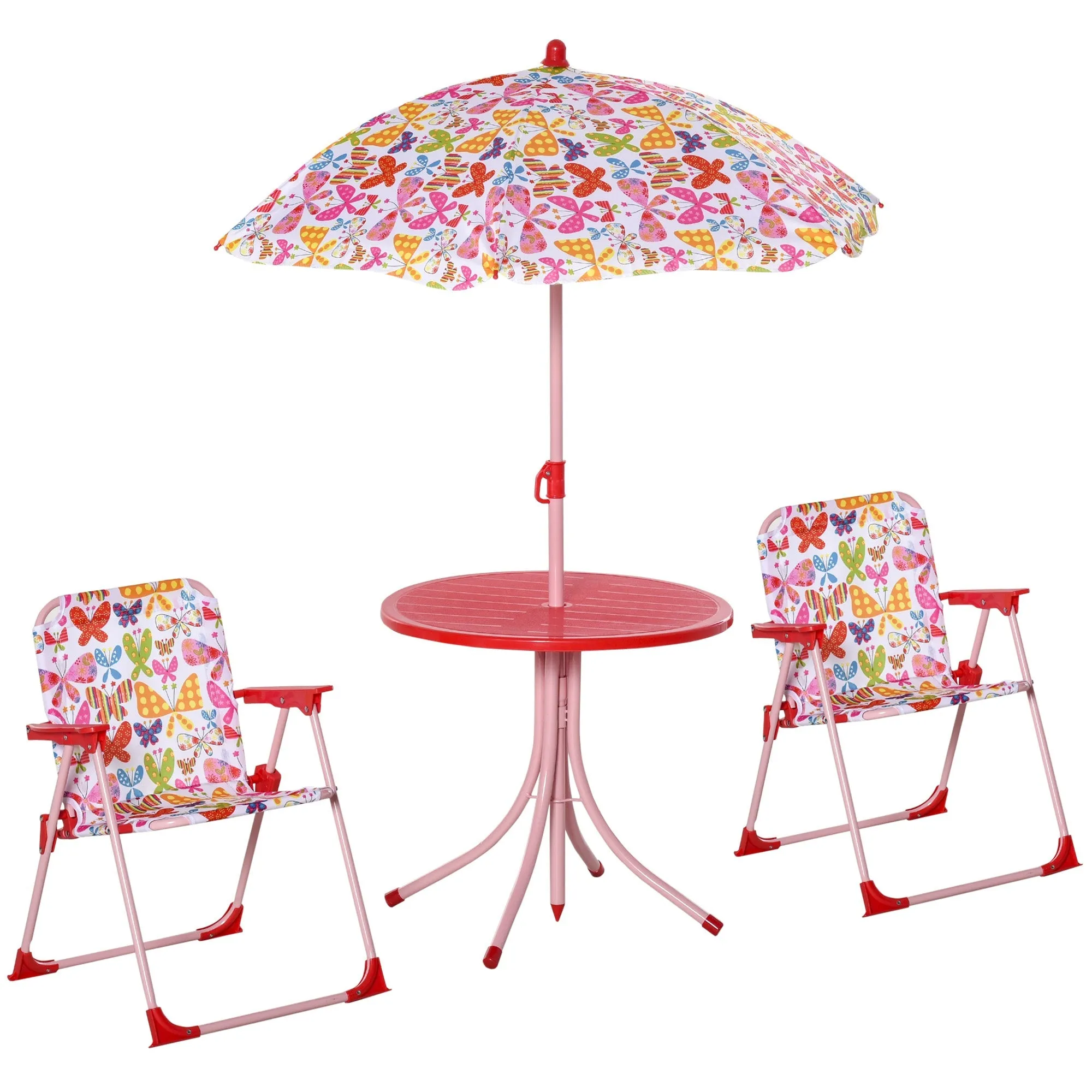 Kids Folding Picnic Table and Chairs Set Color Stripes Outdoor w/ Parasol