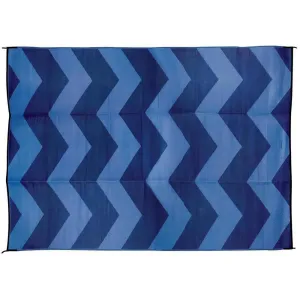 Large Reversible Outdoor Patio Mat 6' x 9', Blue Chevron Design