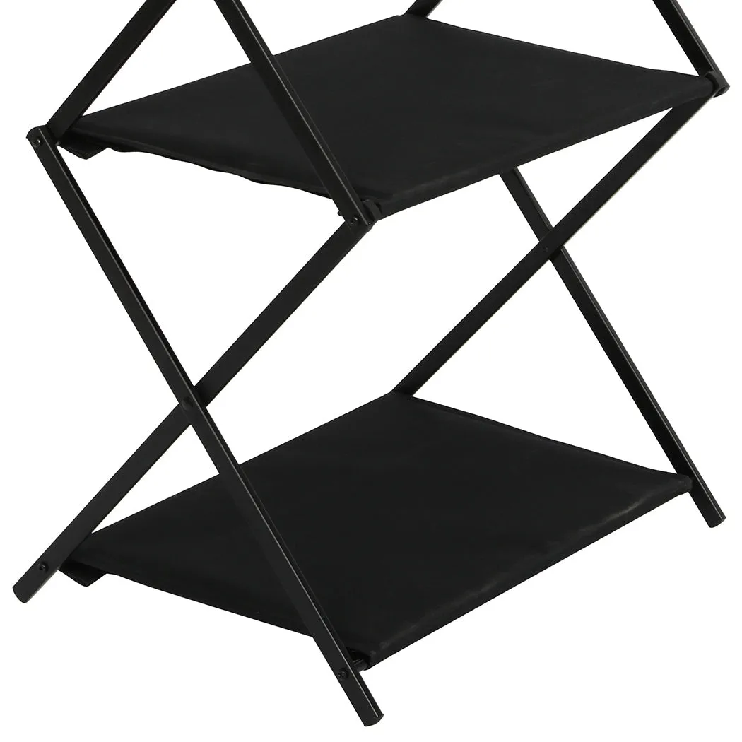 Levede Foldable Camping Storage Shelves 3 Layer with Hooks Black