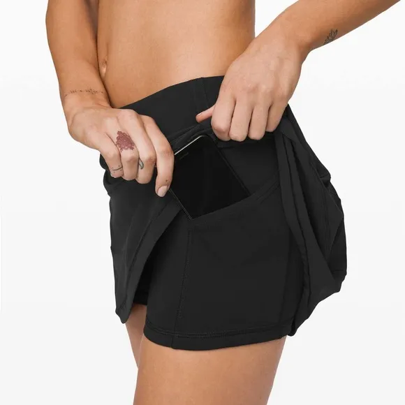 Lululemon Pace Rival Skirt Skort Tall Size 6 4-way Stretch Black Tennis Run. 22