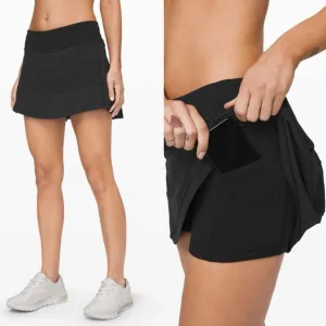 Lululemon Pace Rival Skirt Skort Tall Size 6 4-way Stretch Black Tennis Run. 22
