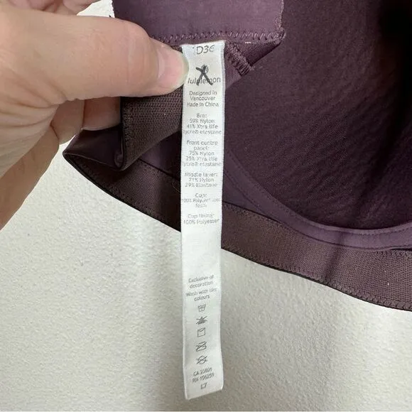 Lululemon Run Times Sports Bra Purple High Impact Support Vented Size 36DD