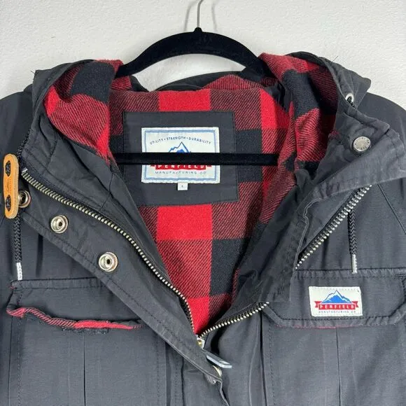 Madewell Penfield Kasson Parka Utility Jacket Black Winter Coat Flannel Lined L