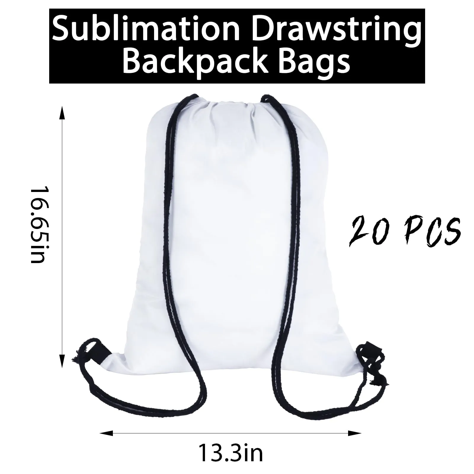 MAIKESUB 20 Pieces Sublimation Drawstring Backpack Bags Cinch Sack with String DIY Gym Sports Sackpack Lightweight