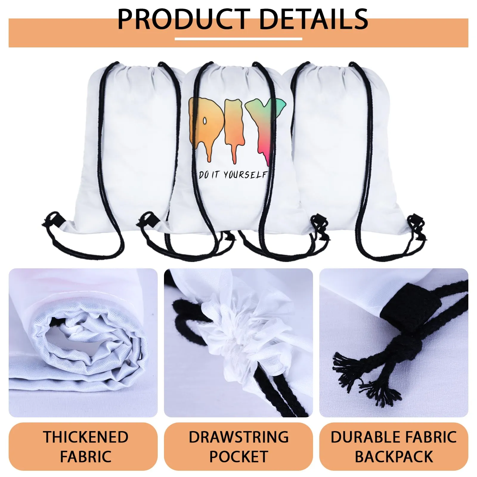 MAIKESUB 20 Pieces Sublimation Drawstring Backpack Bags Cinch Sack with String DIY Gym Sports Sackpack Lightweight