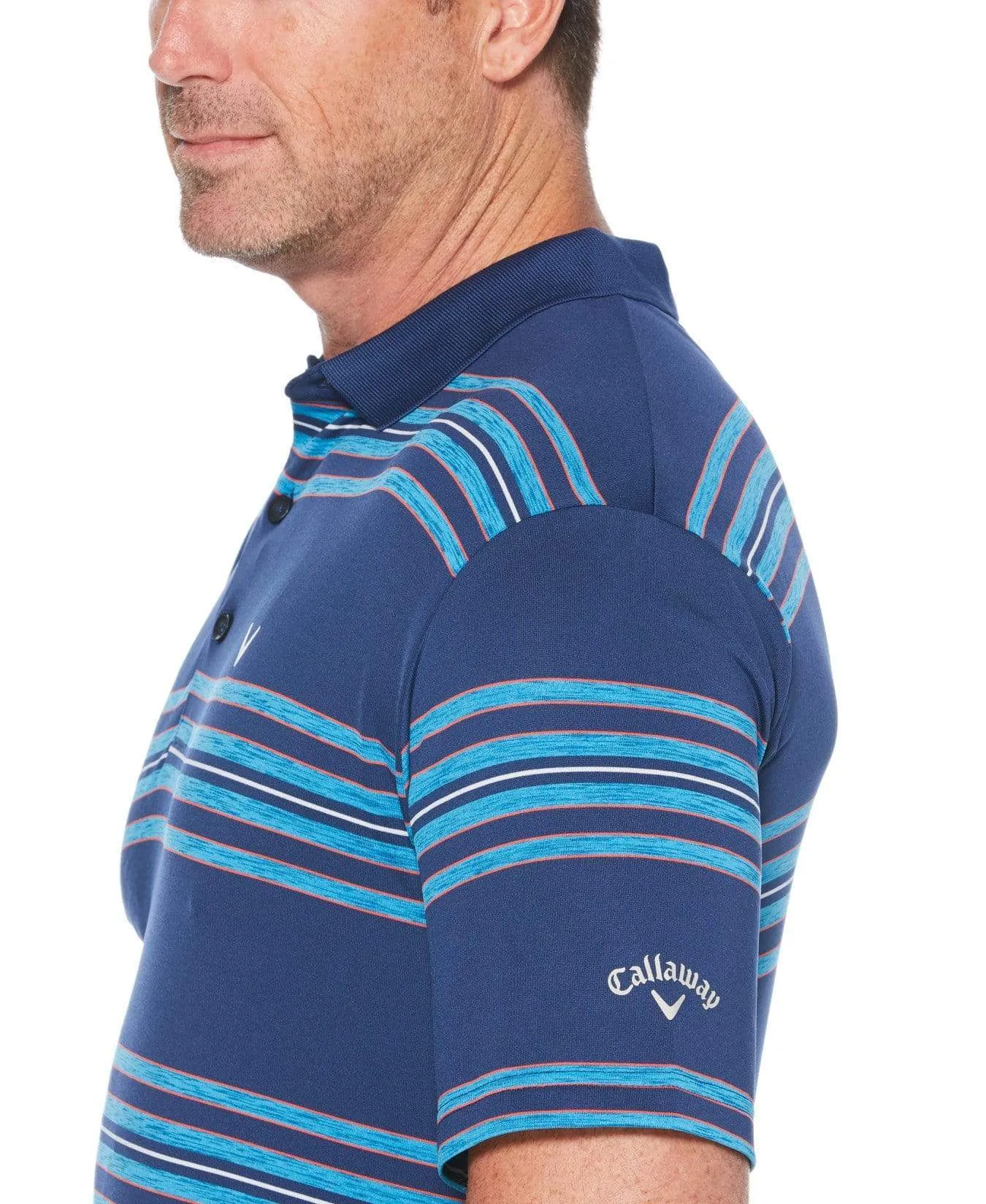 Mens Cooling Regimental Space Dye Stripe Polo with Chevron
