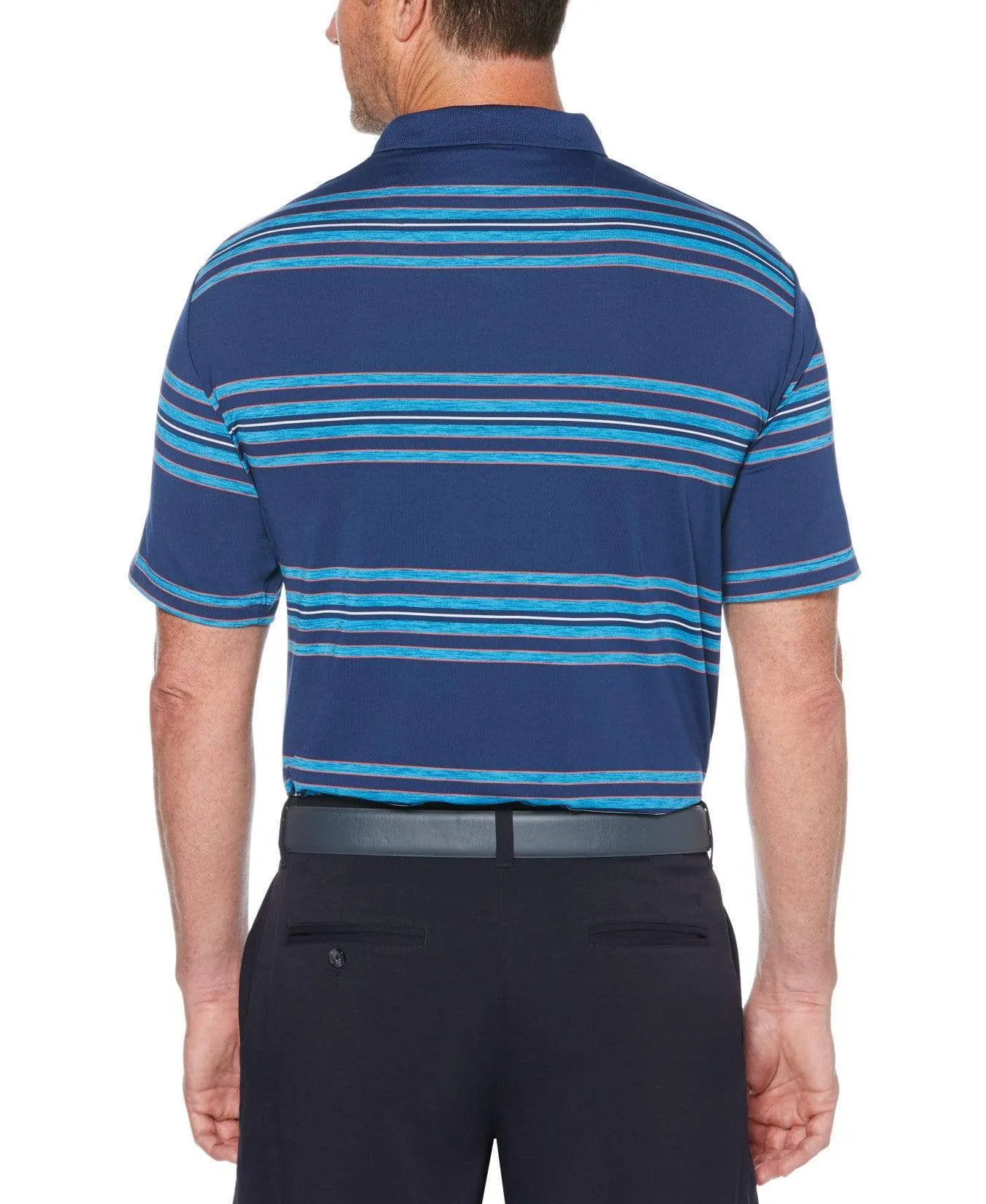 Mens Cooling Regimental Space Dye Stripe Polo with Chevron