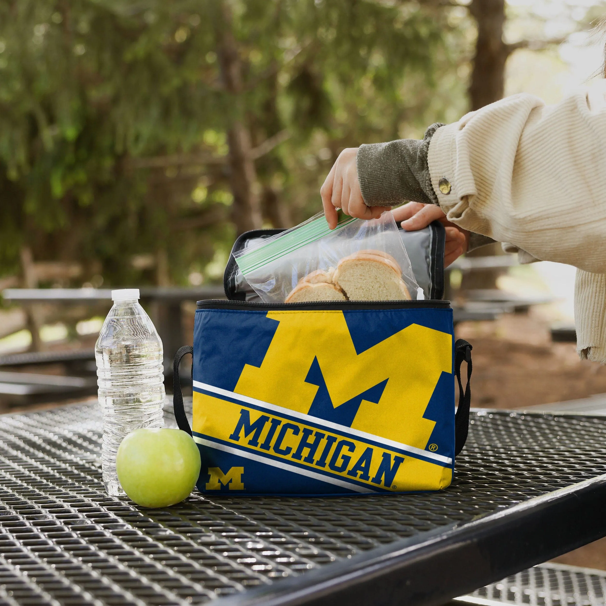 Michigan Wolverines Big Logo Stripe 6 Pack Cooler