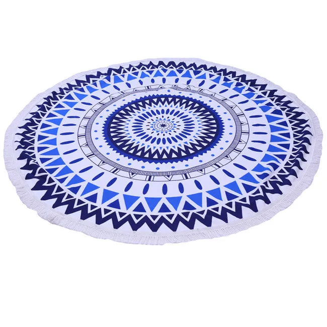 Microfiber Round Beach Towel 150cm Bath Towels Tassel Geometric Print Summer Women Sandy swimming Sunbath Baby Blanket covers up