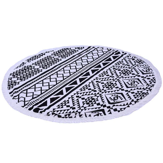 Microfiber Round Beach Towel 150cm Bath Towels Tassel Geometric Print Summer Women Sandy swimming Sunbath Baby Blanket covers up