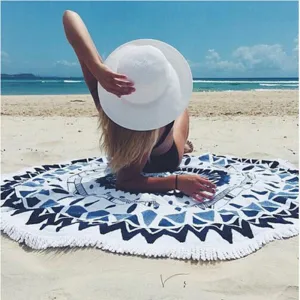 Microfiber Round Beach Towel 150cm Bath Towels Tassel Geometric Print Summer Women Sandy swimming Sunbath Baby Blanket covers up
