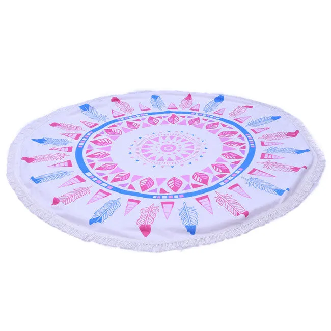 Microfiber Round Beach Towel 150cm Bath Towels Tassel Geometric Print Summer Women Sandy swimming Sunbath Baby Blanket covers up