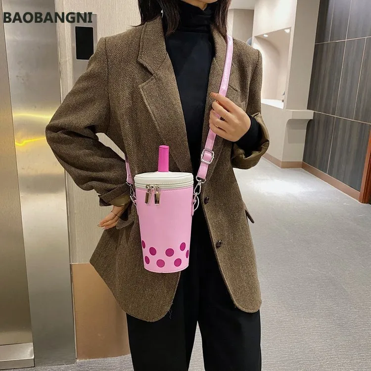 Milk Tea Drink Crossbody Bag with Cartoon Print