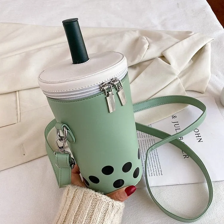 Milk Tea Drink Crossbody Bag with Cartoon Print