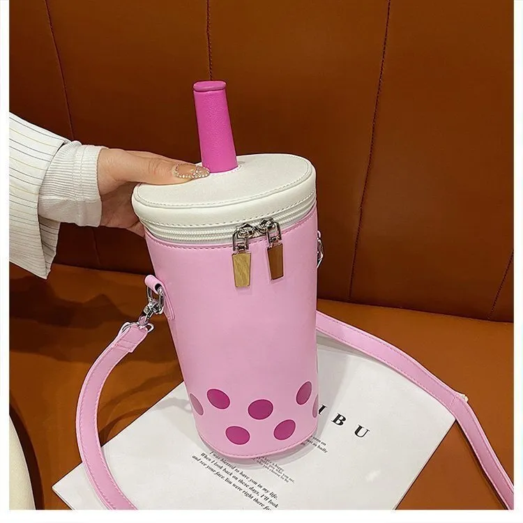 Milk Tea Drink Crossbody Bag with Cartoon Print
