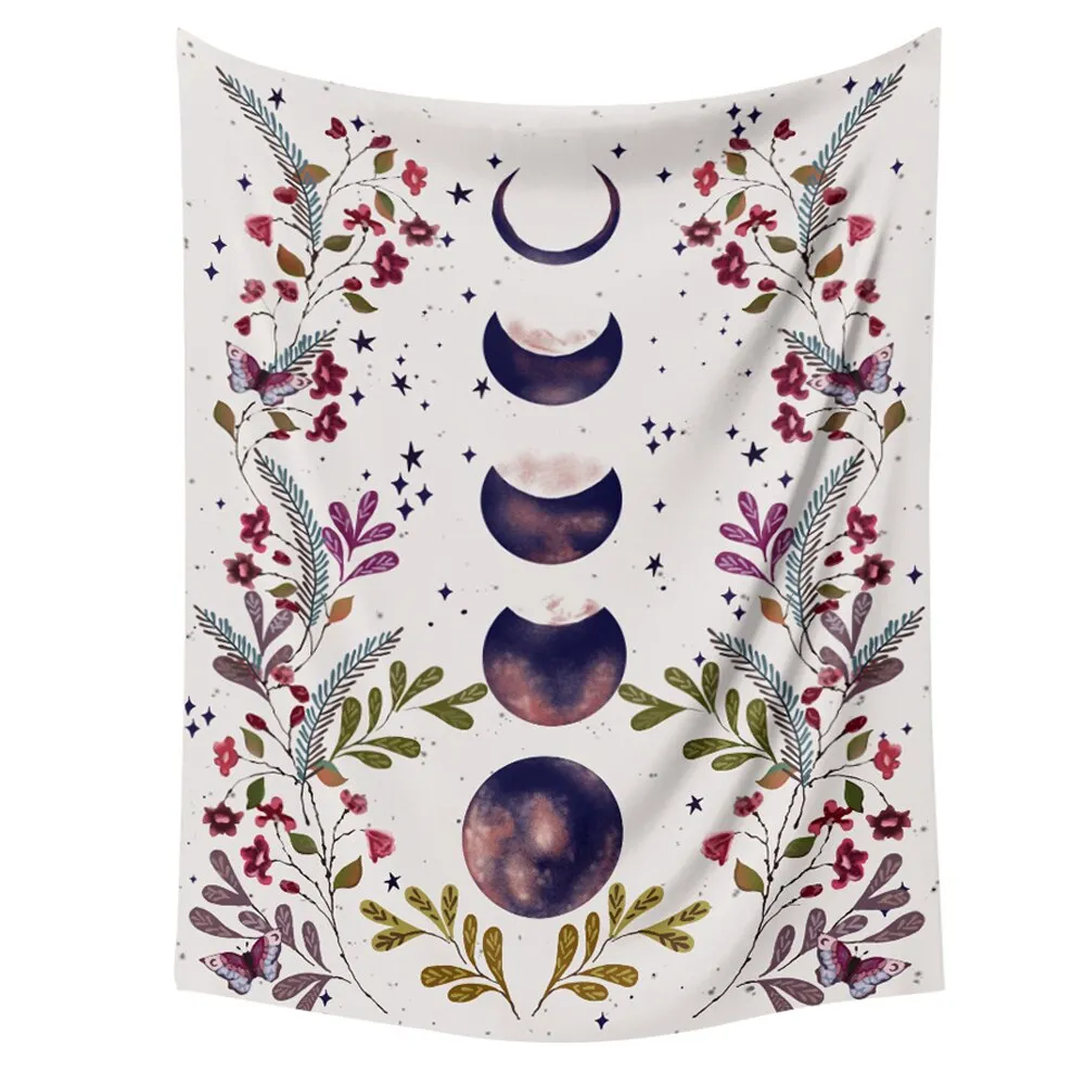 Moon Phase Tapestry Wall Hanging Flowers Moon Black and White Wall Art Tapestry for Bedroom Living Room Dorm Home Decor