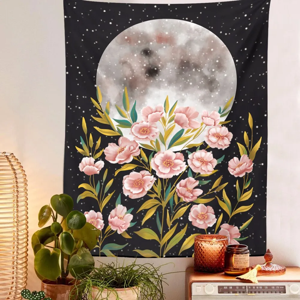 Moon Starry Tapestry Flower Wall Hanging Bedroom Dorm Tapestries Wall Art Home Decoration Accessories