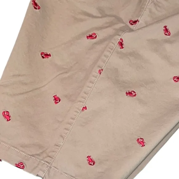 Nautical Shorts Lobster Crab Tan and Red Embroidered Bermuda Khaki Chino Shorts