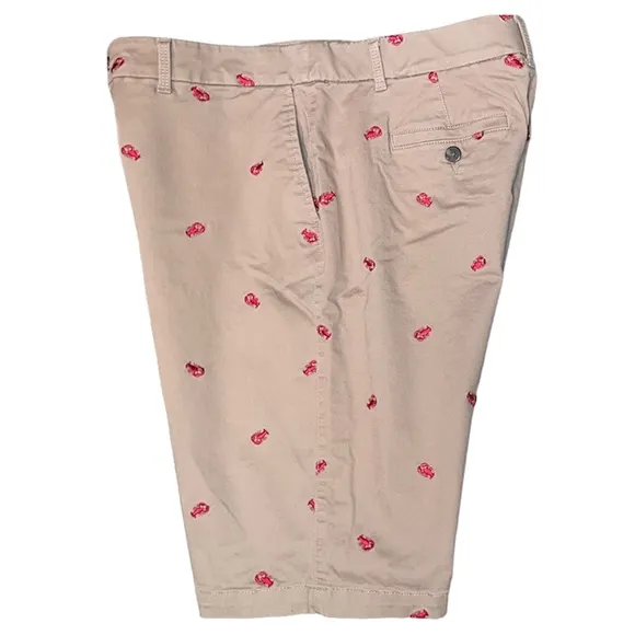 Nautical Shorts Lobster Crab Tan and Red Embroidered Bermuda Khaki Chino Shorts