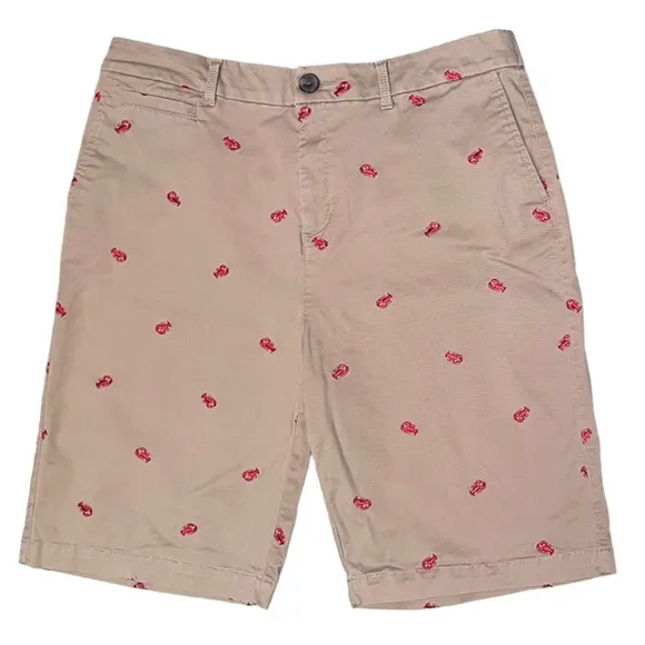 Nautical Shorts Lobster Crab Tan and Red Embroidered Bermuda Khaki Chino Shorts