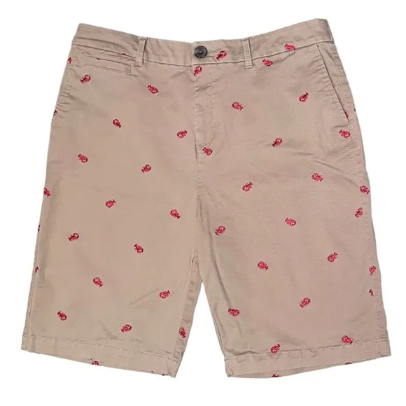 Nautical Shorts Lobster Crab Tan and Red Embroidered Bermuda Khaki Chino Shorts