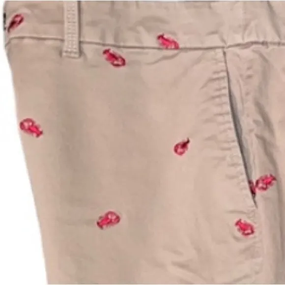 Nautical Shorts Lobster Crab Tan and Red Embroidered Bermuda Khaki Chino Shorts