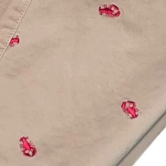 Nautical Shorts Lobster Crab Tan and Red Embroidered Bermuda Khaki Chino Shorts