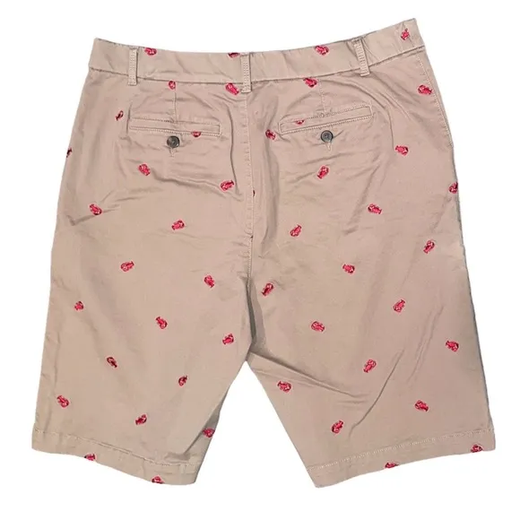 Nautical Shorts Lobster Crab Tan and Red Embroidered Bermuda Khaki Chino Shorts